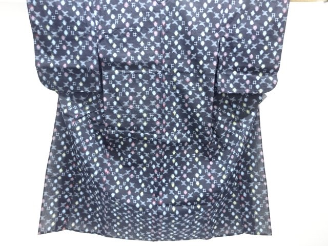 アンティーク　木綿本場久留米井桁絣に水玉模様単衣着物